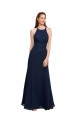 Best High Halter Fit and Flare Long Chiffon Prom Dress with Criss Cross Low Back