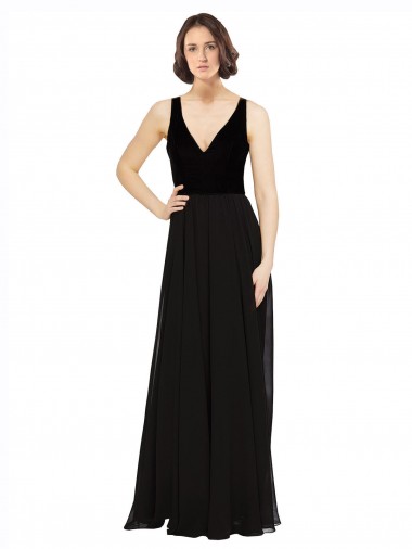 Best Stretch Velvet and Chiffon Prom Dress with V-Neckline