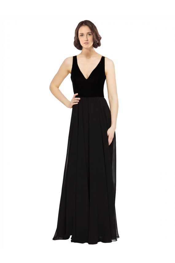 Best Stretch Velvet and Chiffon Prom Dress with V-Neckline
