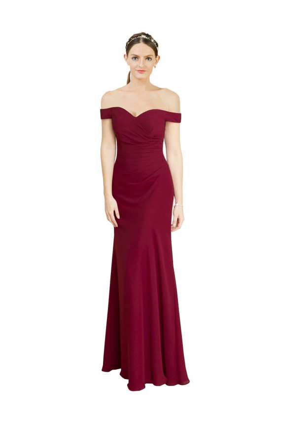 Best Off the Shoulder Long Chiffon Prom Dress with Pleats