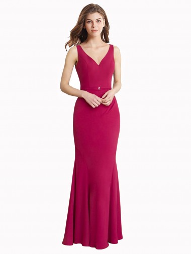 Best V-Neck Mermaid Chiffon Prom Dress with V-Back and Belt
