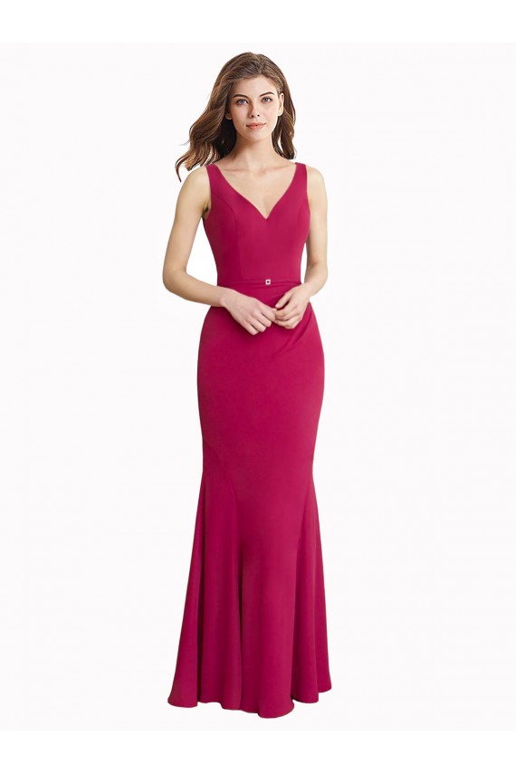 Best V-Neck Mermaid Chiffon Prom Dress with V-Back and Belt