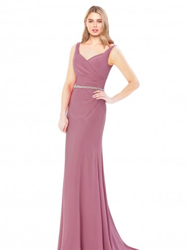 Best Long Slim Chiffon Prom Dress with Beaded Waist