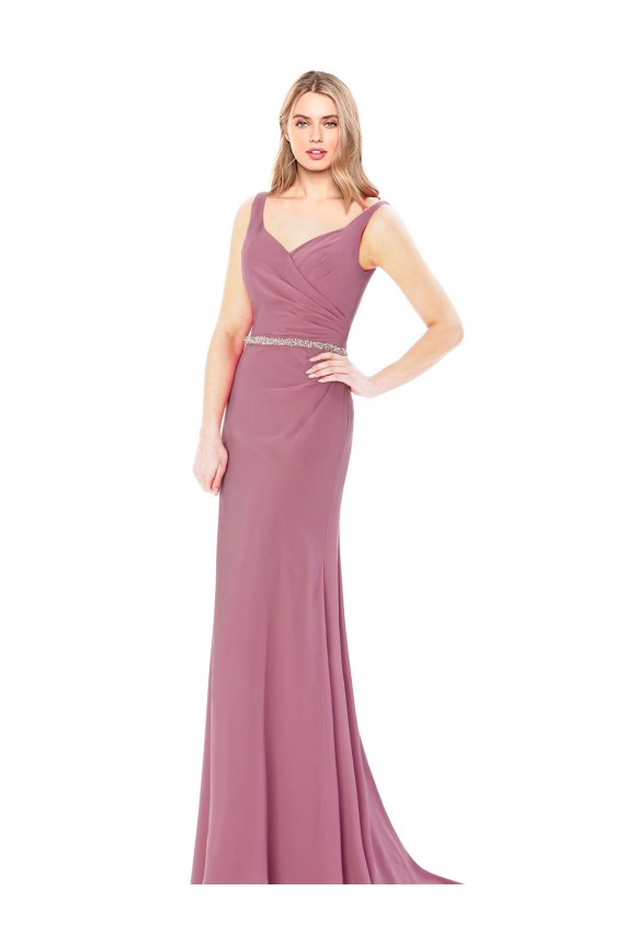 Best Long Slim Chiffon Prom Dress with Beaded Waist