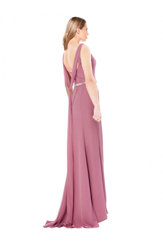 Best Long Slim Chiffon Prom Dress with Beaded Waist