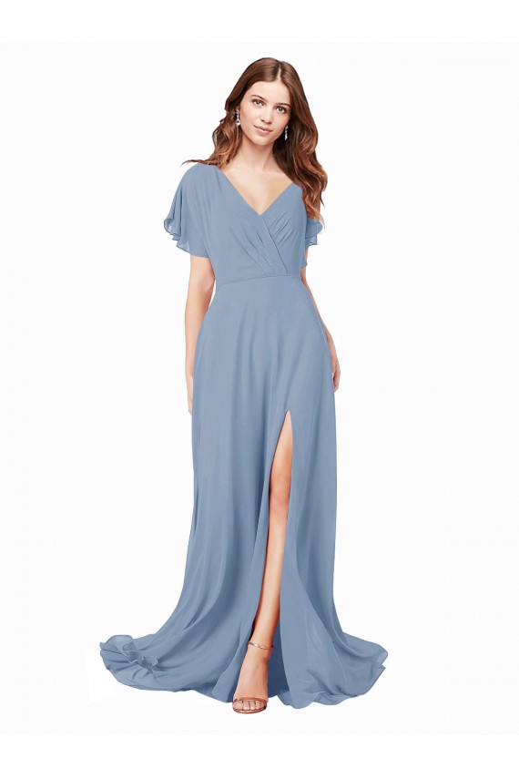Best Chiffon Prom Dress with Flutter Sleeves and Front Slit