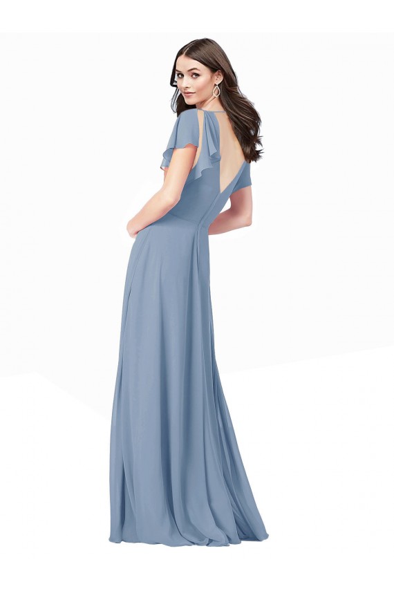 Best Chiffon Prom Dress with Flutter Sleeves and Front Slit