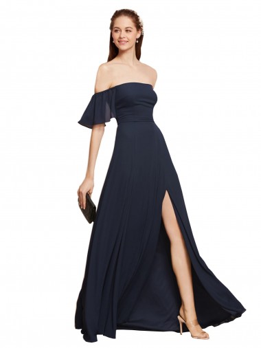 Best Off the Shoulder Floaty Sleeves Chiffon Prom Dress with High Slit