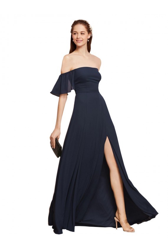 Best Off the Shoulder Floaty Sleeves Chiffon Prom Dress with High Slit