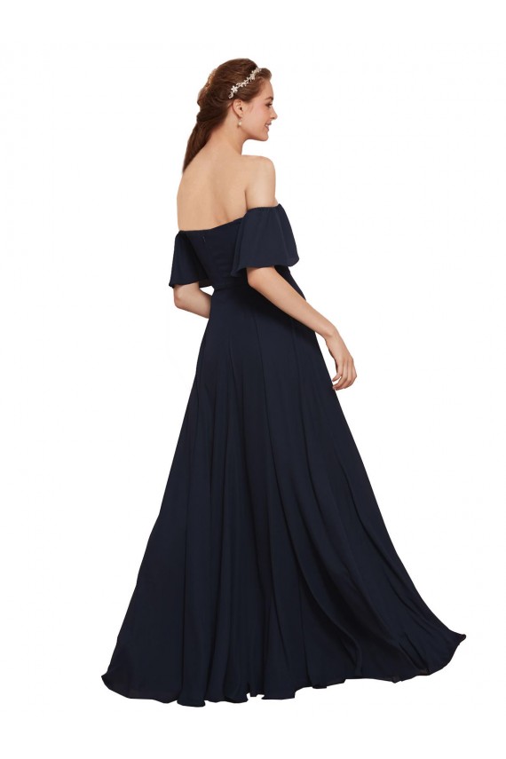 Best Off the Shoulder Floaty Sleeves Chiffon Prom Dress with High Slit