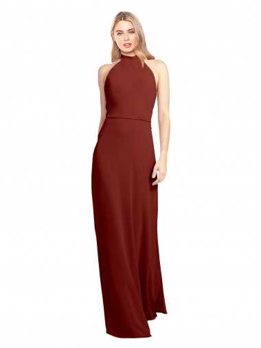 Best Slim High Neck Halter Fitted Open Back Chiffon Prom Dress