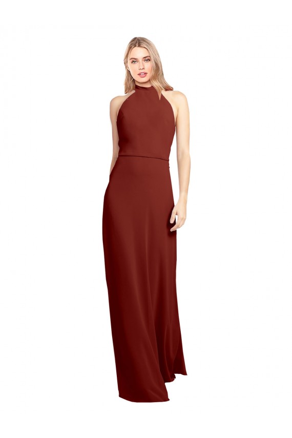 Best Slim High Neck Halter Fitted Open Back Chiffon Prom Dress