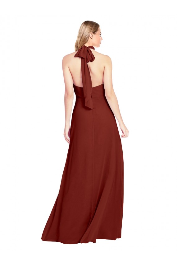Best Slim High Neck Halter Fitted Open Back Chiffon Prom Dress