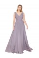 Best Draped Floor Length High Neck V-Back Chiffon Prom Dress with Shirred Bodice