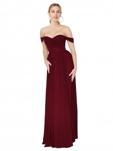 Best Shirred Sweetheat Neckline Off the Shoulder Long Chiffon Prom Dress