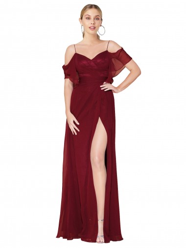 Best Cold Shoulder Long Mermaid Chiffon Prom Dress with Straps