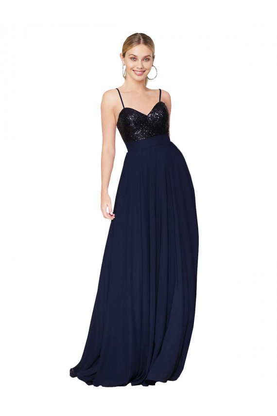 Best Sweetheart High Neck Sequin Top Long Chiffon Prom Dress