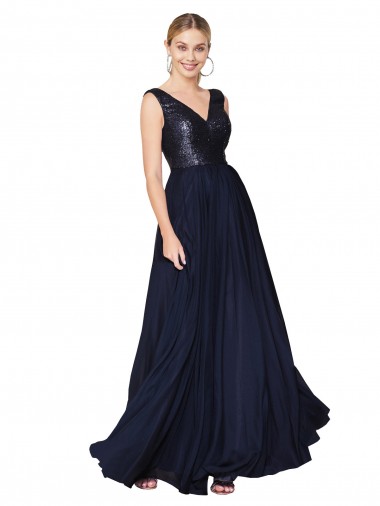 Best High Neck V-Neck Long Chiffon Prom Dress with Sequin Top