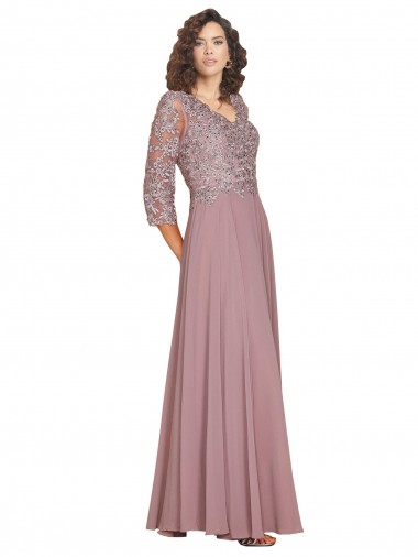 Best Hand-Beaded Bodice V-Neckline Long Sleeves Chiffon Prom Dress