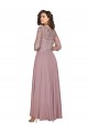 Best Hand-Beaded Bodice V-Neckline Long Sleeves Chiffon Prom Dress
