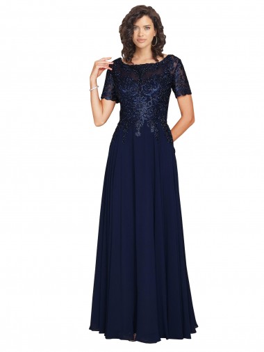 Best Short Sleeves A-Line Long Chiffon Prom Dress with Beaded Bodice
