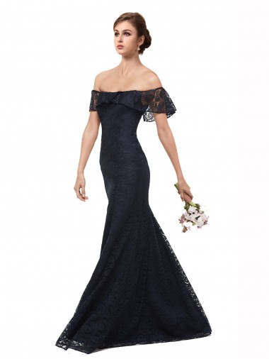 Best Off the Shoulder Long Lace Prom Dress with Flutter Sleeves