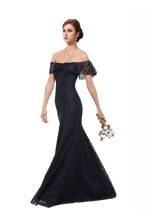 Best Off the Shoulder Long Lace Prom Dress with Flutter Sleeves
