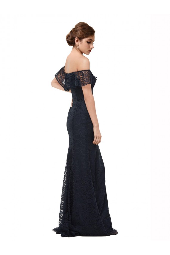Best Off the Shoulder Long Lace Prom Dress with Flutter Sleeves