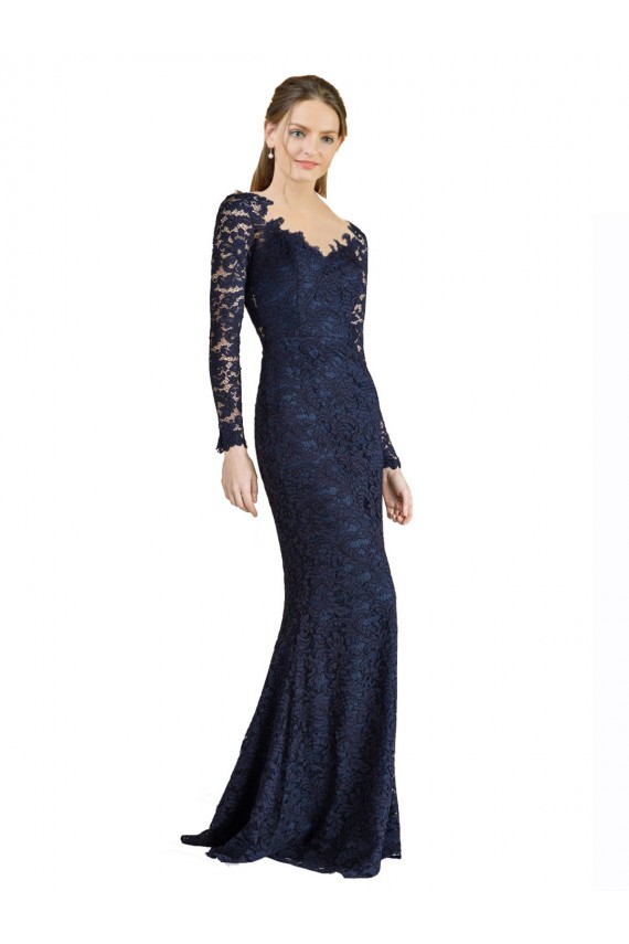Best Illusion Long Sleeves Lace Prom Dress with Sheer Keyhole Back