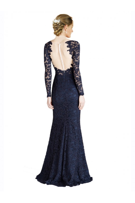 Best Illusion Long Sleeves Lace Prom Dress with Sheer Keyhole Back