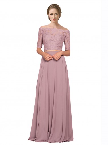 Best Off the Shoulder Lace Crop Top A-Line Chiffon Prom Dress