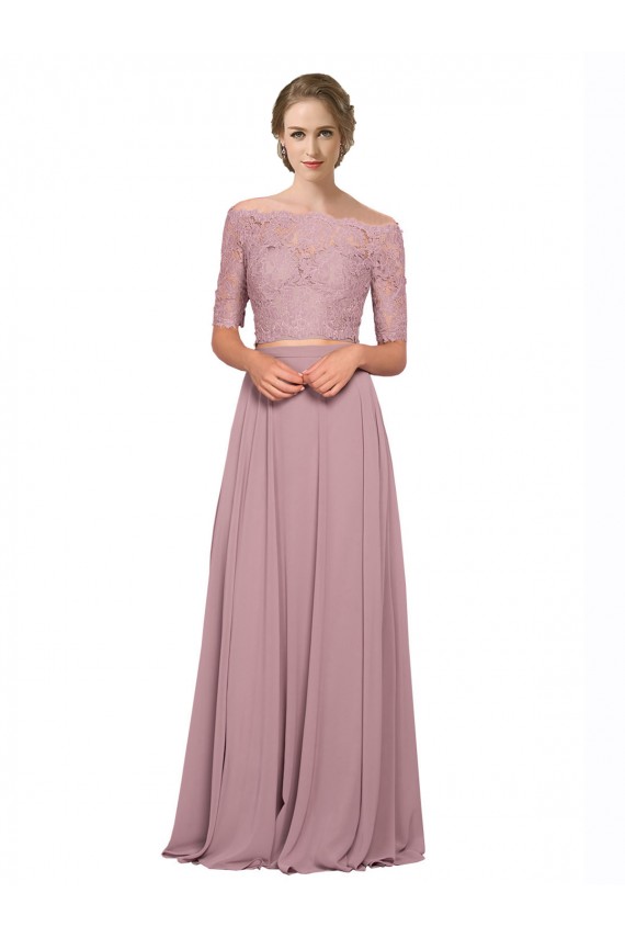 Best Off the Shoulder Lace Crop Top A-Line Chiffon Prom Dress