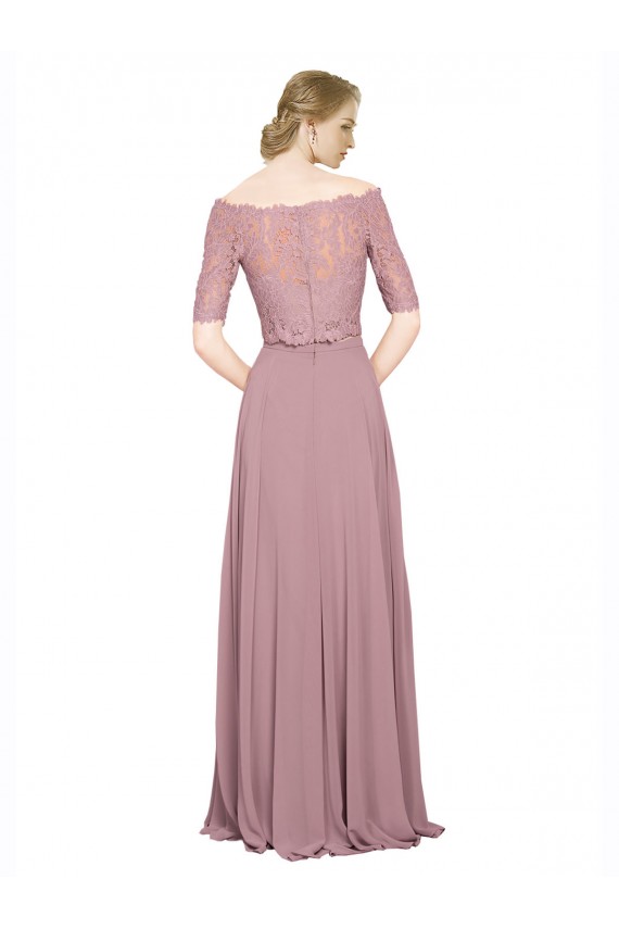 Best Off the Shoulder Lace Crop Top A-Line Chiffon Prom Dress