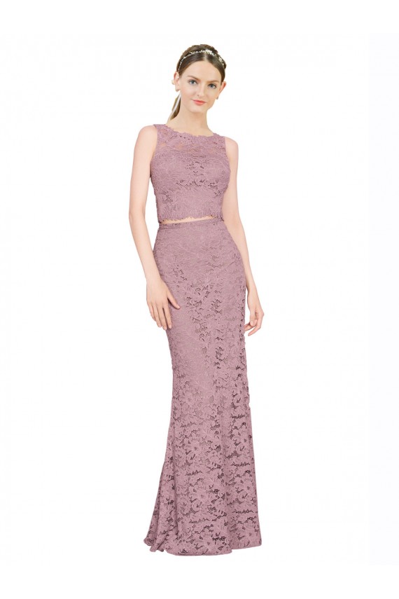 Best Sleeveless Crop Top High Neck Mermaid Lace Prom Dress
