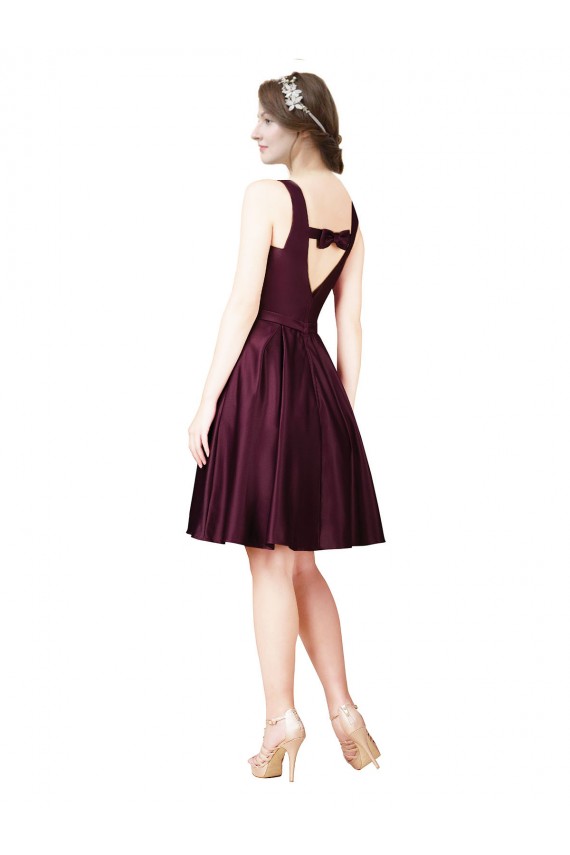 Best Classic Knee Length Satin Cocktail Prom Dress / Homecoming Dress with V Back and Bow Detail