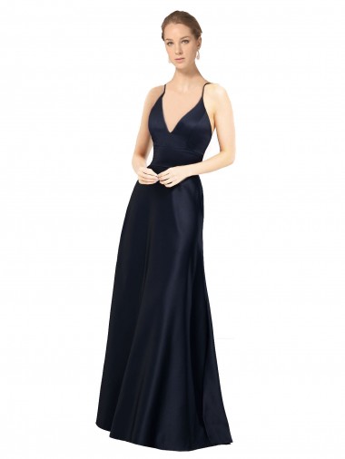 Best Sexy Satin Prom Dress with Deep V-Neckline and Strappy Back