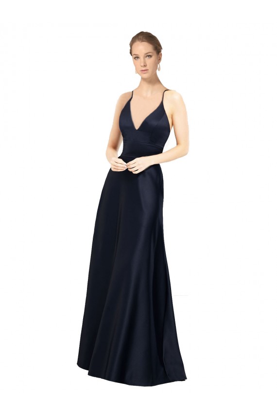Best Sexy Satin Prom Dress with Deep V-Neckline and Strappy Back