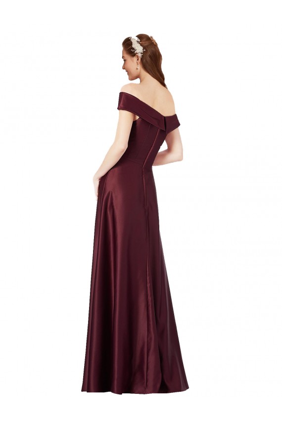 Best Long Off the Shoulder Satin Prom Dress with Thigh-high Slit