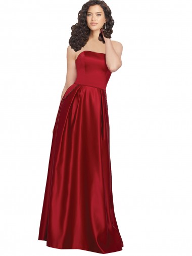 Best Strapless Satin Prom Dress with Beaded Pocket and Soft Pleating