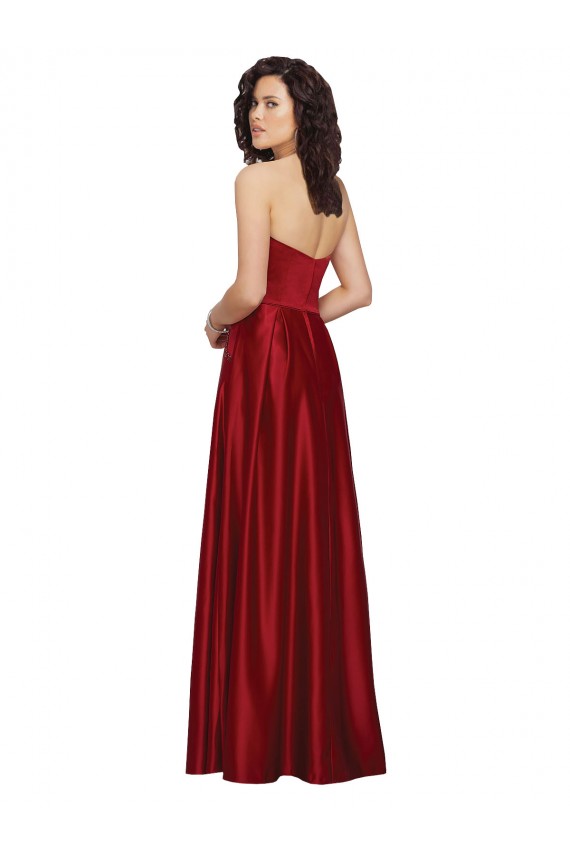 Best Strapless Satin Prom Dress with Beaded Pocket and Soft Pleating