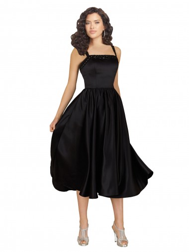 Best Short Square Neck Satin Cocktail Prom Dress / Homecoming Dress with Beading