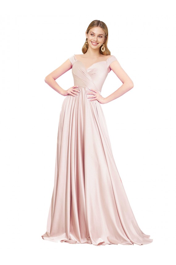 Best A-Line Off the Shoulder Sweetheart Satin Prom Dress