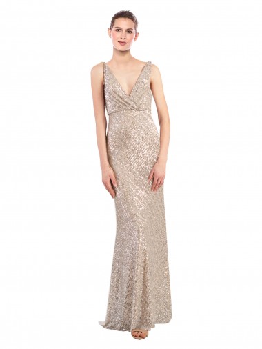 Best Faux Surplice V-Neck Slim Sparkling Sequin Prom Dress