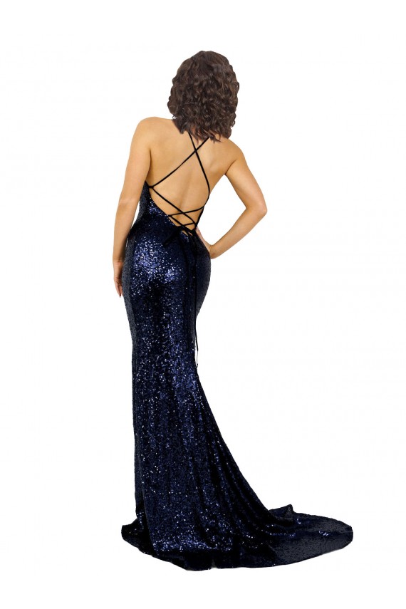 Best Mermaid V-Neck Low Back Long Sequin Prom Dress