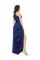 Best Full Length High Neck Wrap Silky Satin Prom Dress with Waist Tie