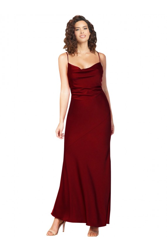 Best Cowl Neck Low Back Silky Satin Prom Dress with Thin Back Straps