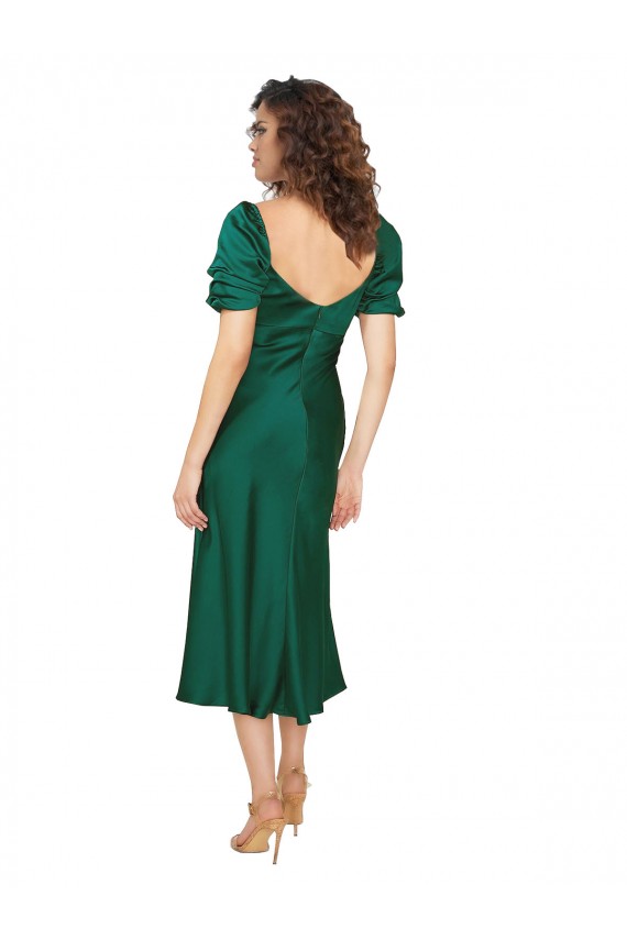 Best Ruched Sleeve Silky Satin Prom Dress
