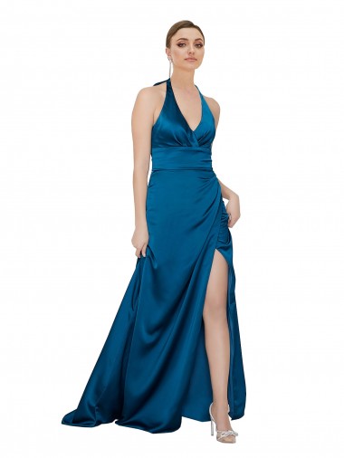 Best Halter Neck Silky Satin Prom Dress