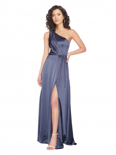 Best Draped Silky Satin Prom Dress with Tied Waist