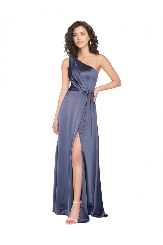 Best Draped Silky Satin Prom Dress with Tied Waist